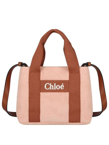 Logo Embroidered Corduroy Cross Bag Pink - CHLOE - BALAAN 1