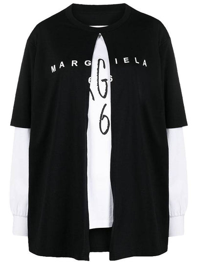 Double Logo Cotton Long Sleeve T-Shirt Black White - MAISON MARGIELA - BALAAN 2