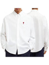 Button Down Boxy Fit Oxford Long Sleeve Shirt Natural White - AMI - BALAAN 2