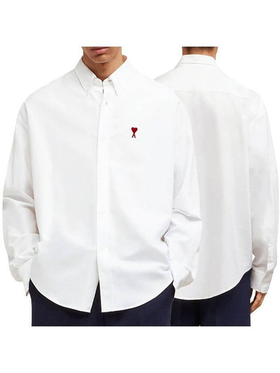 Button Down Boxy Fit Oxford Long Sleeve Shirt Natural White - AMI - BALAAN 2