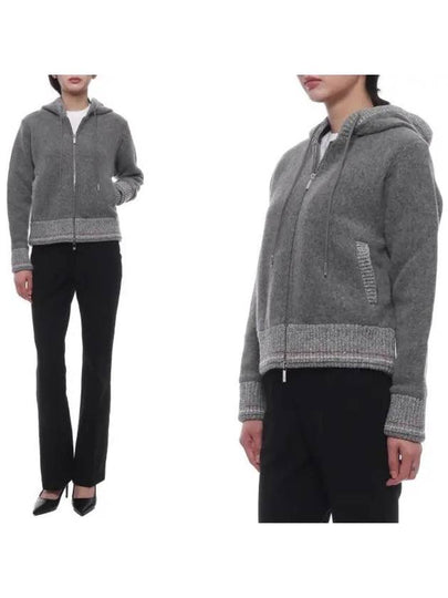 Drawstring Wool Fleece Zip-Up Hoodie Grey - THOM BROWNE - BALAAN 2