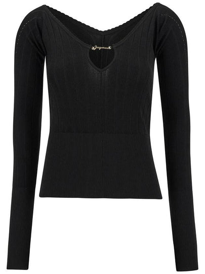 Le haut Pralu Logo Detail Cut-Out Viscose Knit Top Black - JACQUEMUS - BALAAN 2