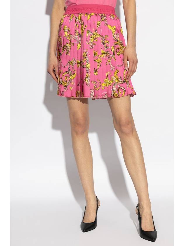 Versace Jeans Couture Pleated Skirt With Outline Barocco Print, Women's, Pink - VERSACE - BALAAN 3