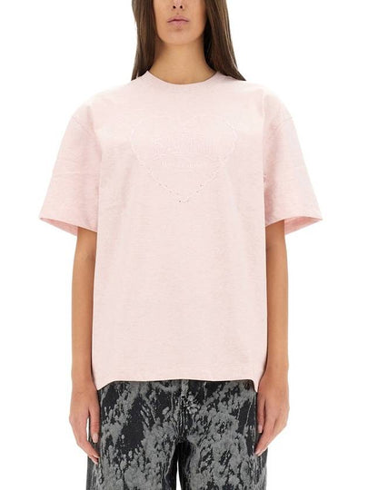 Drop Shoulder Heart Embroidery Short Sleeved T-Shirt Chalk Pink - GANNI - BALAAN 2