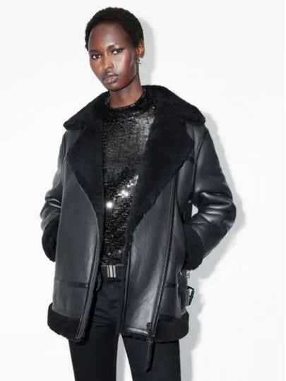 Solar Oversized Shearling Biker Jacket Black - ALLSAINTS - BALAAN 2