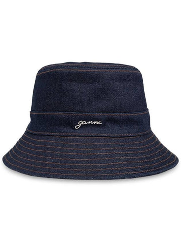 Ganni Denim Bucket Hat, Women's, Navy Blue - GANNI - BALAAN 1