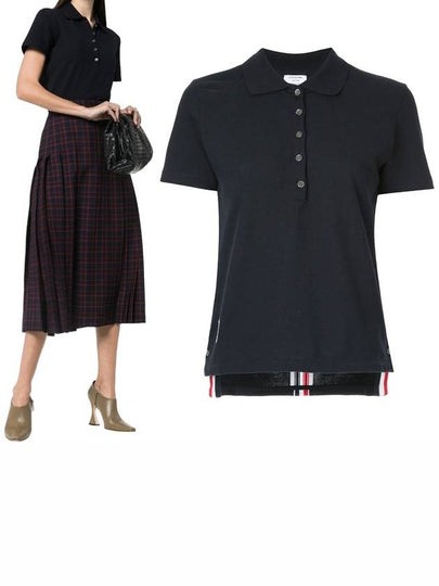 Classic Pique Center Back Stripe Relaxed Fit Short Sleeve Polo Shirt Navy - THOM BROWNE - BALAAN 2