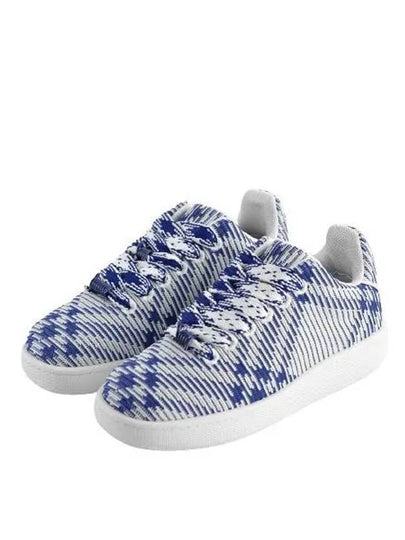 Box Check Print Leather Low Top Sneakers Royal Blue - BURBERRY - BALAAN 2