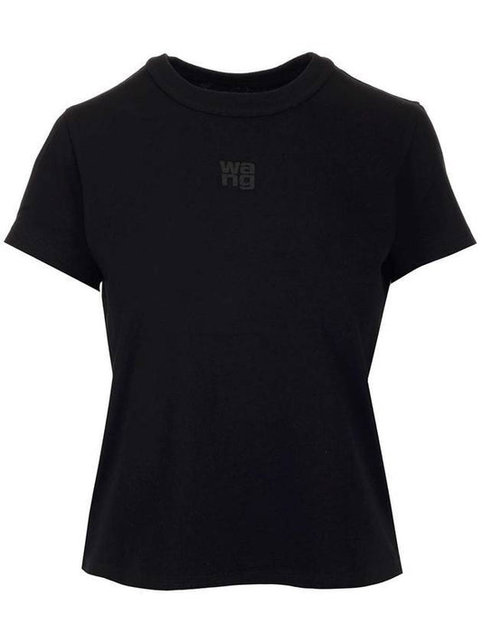 Logo Shrunken Cotton Jersey Short Sleeve T-Shirt Black - ALEXANDER WANG - BALAAN 1
