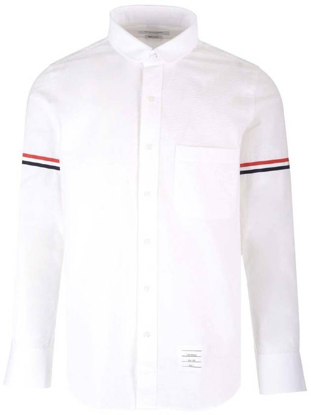 Armband Detail Seersucker Long Sleeve Shirt White - THOM BROWNE - BALAAN 2