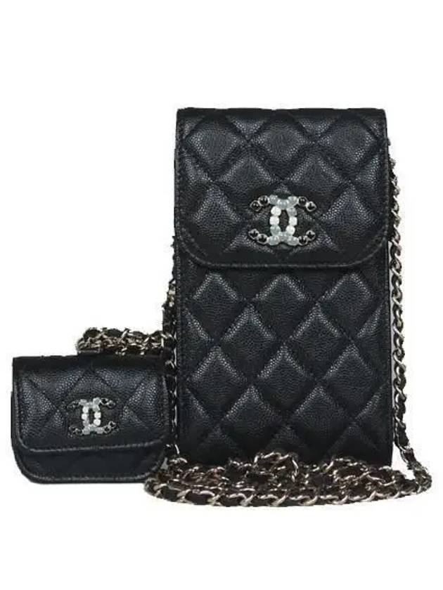 AP2033 Black Caviar Phone Holder Mini Cross Bag - CHANEL - BALAAN 1