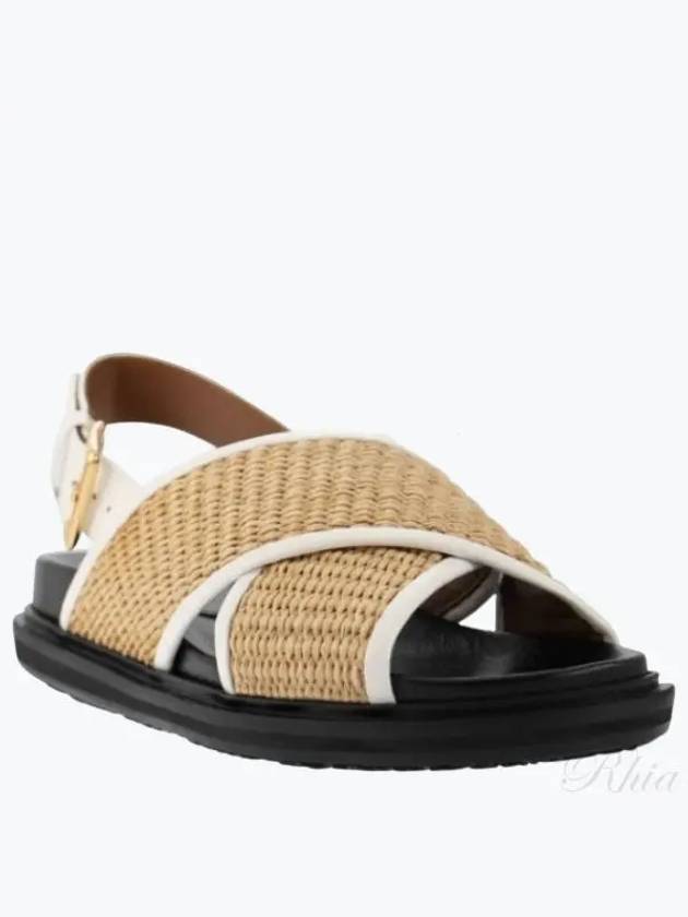 Leather Raffia Effect Fabric Fussbett Sandals Beige - MARNI - BALAAN 2