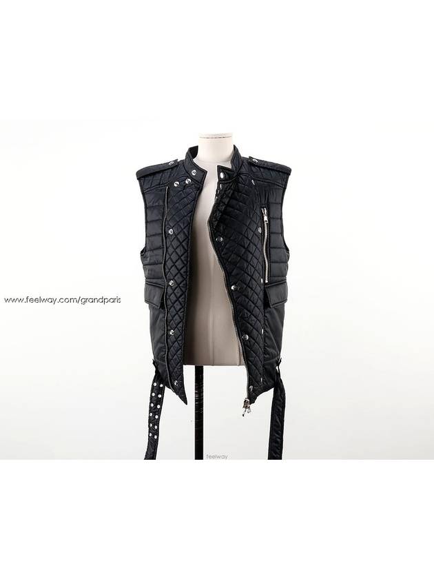 Black Quilted Biker Zip Up Vest M - BALMAIN - BALAAN 2