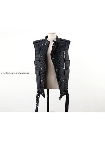 Black Quilted Biker Zip Up Vest M - BALMAIN - BALAAN 2