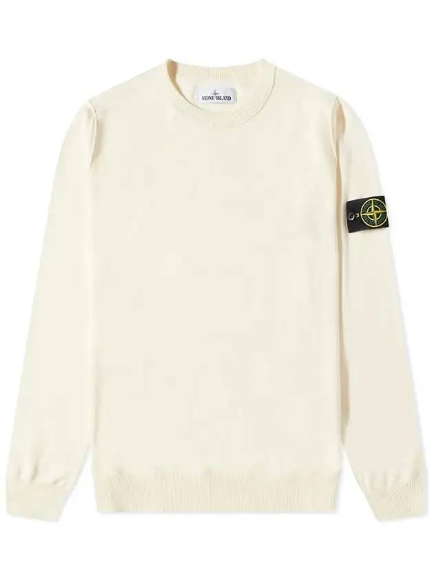 Waffen Patch Soft Cotton Crew Neck Knit Top Ivory - STONE ISLAND - BALAAN.