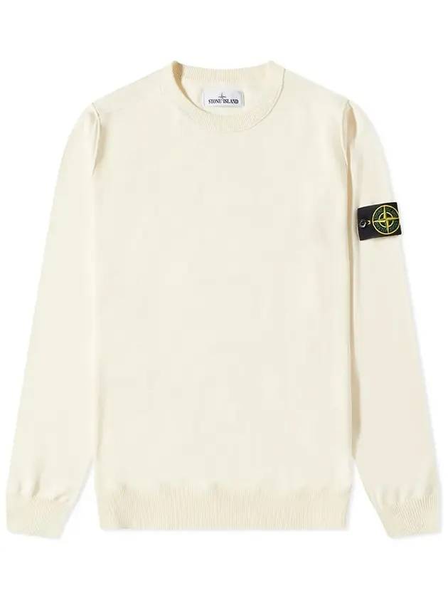 Wappen Patch Crew Neck Soft Cotton Knit Top Ivory - STONE ISLAND - BALAAN 1