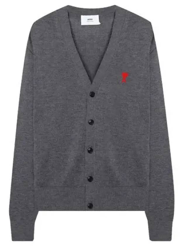 Chain Stitch Heart Logo Merino Wool Cardigan Men - AMI - BALAAN 1