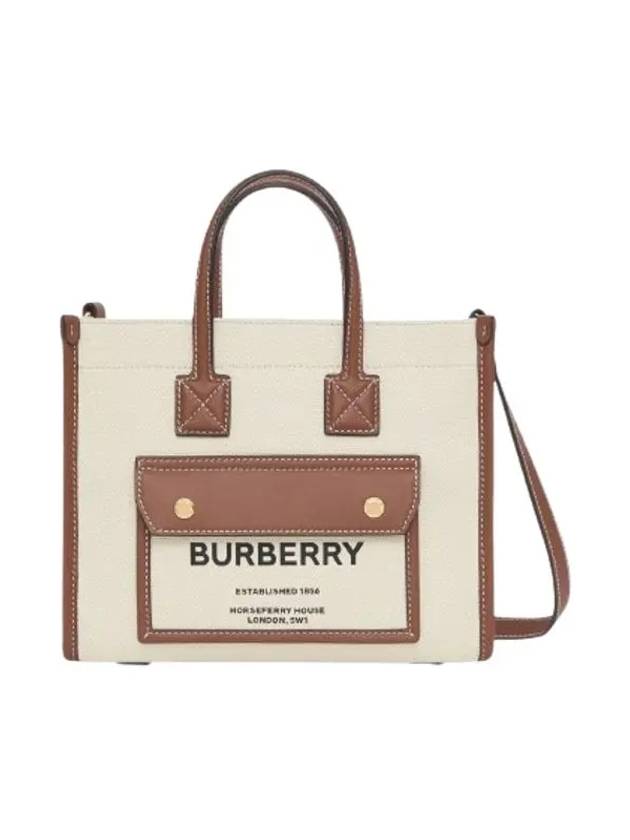 Mini Two-Tone Canvas and Leather Freya Tote Bag Natural Tan - BURBERRY - BALAAN 4