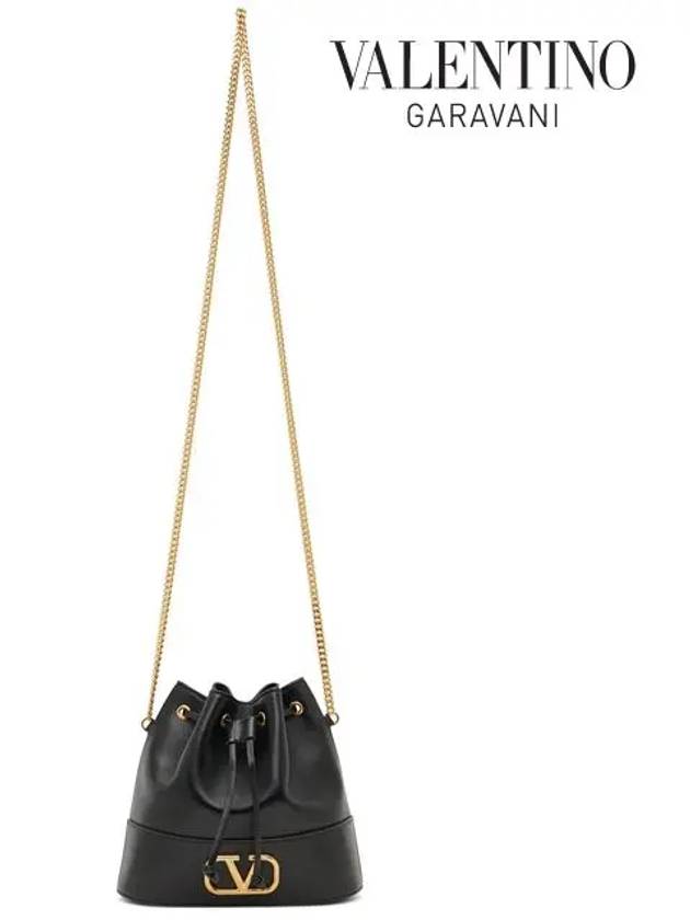 V Logo Signature Chain Napa Leather Bucket Bag Black - VALENTINO - BALAAN 7