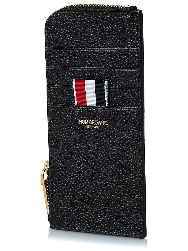 Stripe Zip Around Pebble Grain Leather Card Wallet Black - THOM BROWNE - BALAAN 3