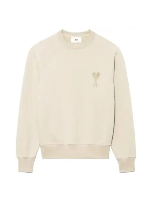 Heart Logo Overfit Sweatshirt Beige - AMI - BALAAN 1