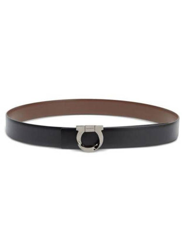 Gancini Reversible Leather Belt Black - SALVATORE FERRAGAMO - BALAAN 1