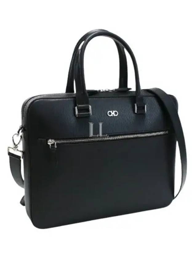 Gancini Business Leather Briefcase Black - SALVATORE FERRAGAMO - BALAAN 2