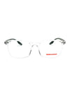 eyewear logo transparent horn-rimmed glasses black - PRADA - BALAAN.