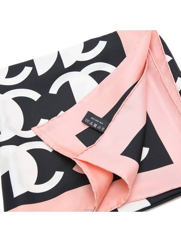 Scarf CC Logo Pink White Muffler Silk - CHANEL - BALAAN 10