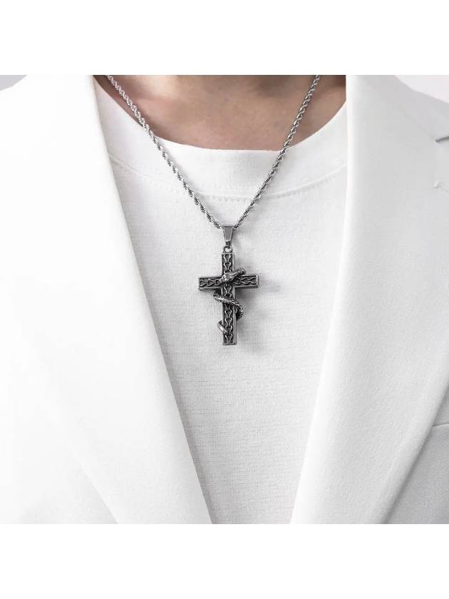 Men's Clef Cross Relic No.7 Pendant Chain Necklace Silver - BASSCLEF - BALAAN 3