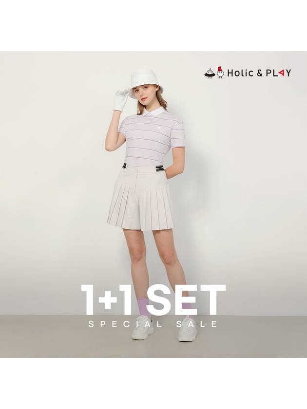 SET Women s Striped T Shirt Mini Pleated Shorts - HOLIC&PLAY - BALAAN 1