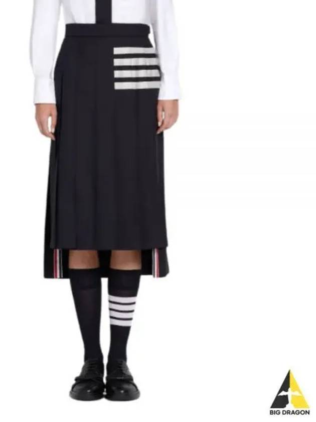 4 Bar Logo Plain Weave Wool Pleated Skirt Navy - THOM BROWNE - BALAAN 2