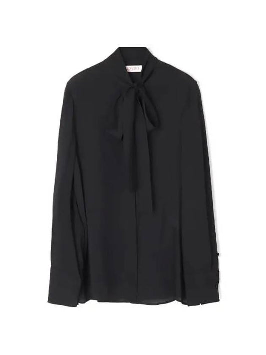 Scarf Neck Long Sleeve Silk Blouse Black - VALENTINO - BALAAN 1