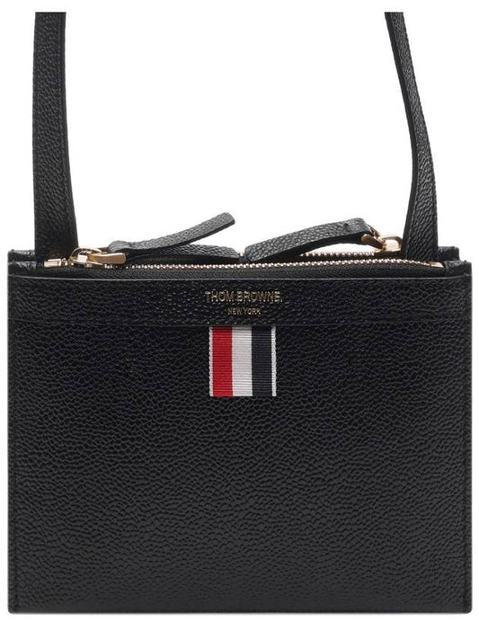 Document Holder Pebble Grain Leather Mini Cross Bag Black - THOM BROWNE - BALAAN 2