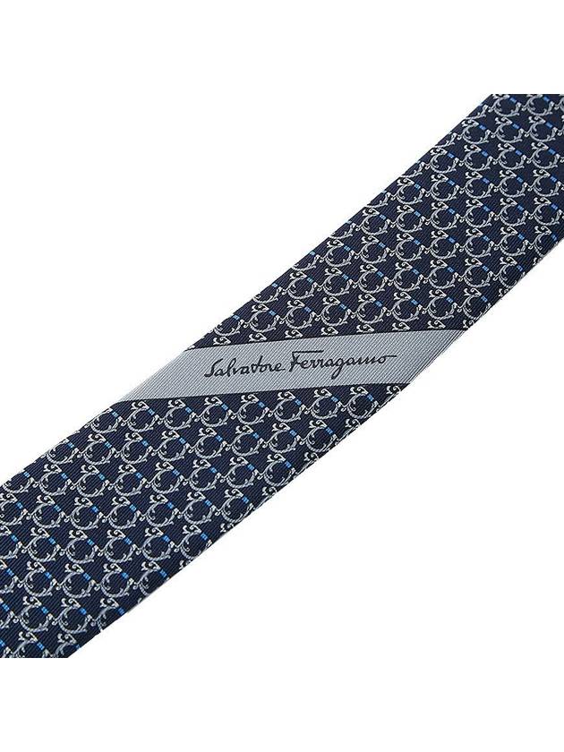 Gancini Pattern Silk Neck Tie Navy - SALVATORE FERRAGAMO - BALAAN 9