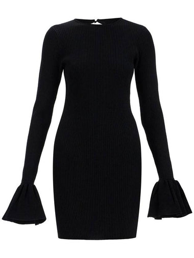 black viscose mini dress with cutout on the back and ribbed knit - ROTATE - BALAAN 1