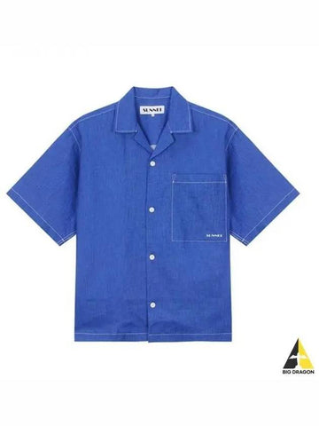 Linen Short Sleeve Shirt Blue MRTWMSHR018 LIN001 - SUNNEI - BALAAN 1