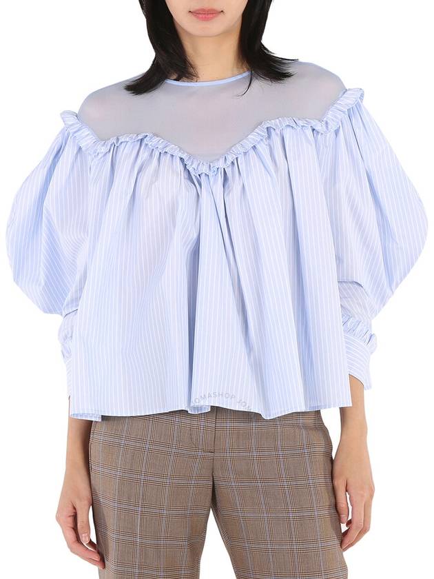 Burberry Ladies Pale Blue Stripe Velma Cotton Blouse, Brand Size 10 (US Size 8) - BURBERRY - BALAAN 1