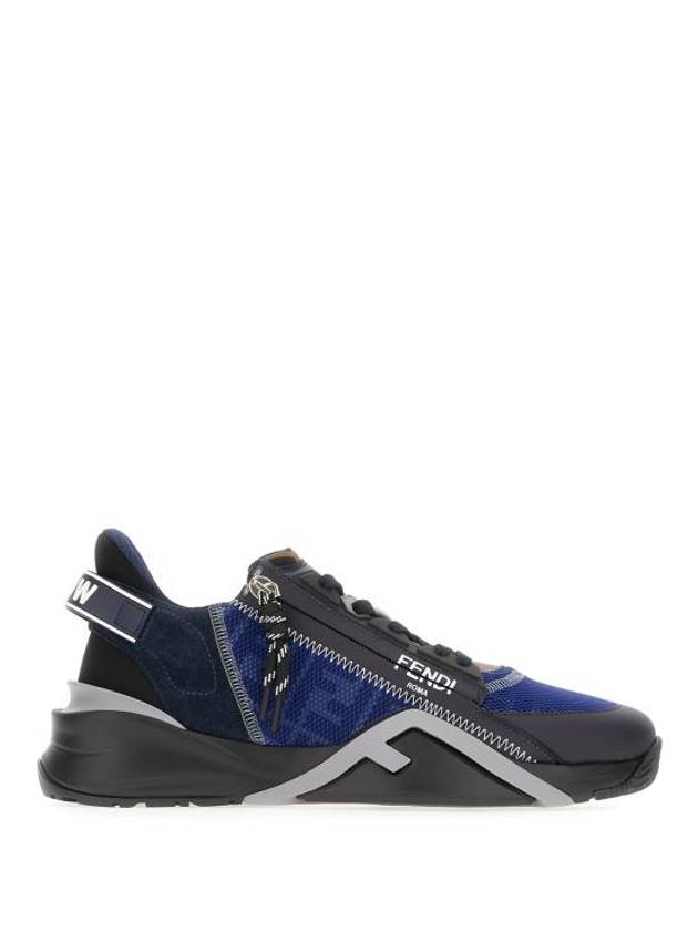 Flow FF Motif Leather Low Top Sneakers Blue - FENDI - BALAAN 1