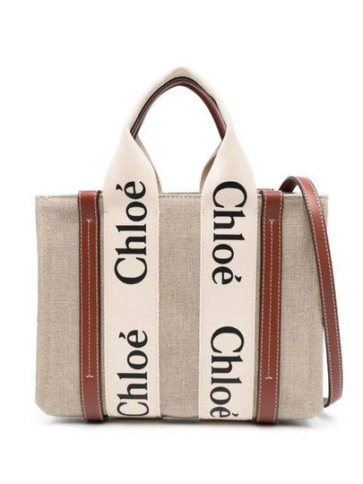 Woody Small Canvas Tote Bag White Brown Beige - CHLOE - BALAAN 2