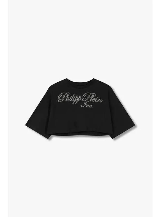 Women s Crystal Logo Crop T Shirt Black - PHILIPP PLEIN - BALAAN 1