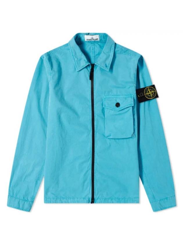 Men's Wappen Patch Chest Pocket Shirt Collar Zip-up Jacket Light Blue - STONE ISLAND - BALAAN 1