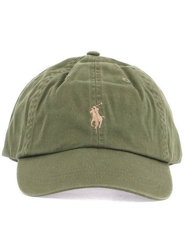 olive green cotton sports cap with embroidered logo - POLO RALPH LAUREN - BALAAN 1