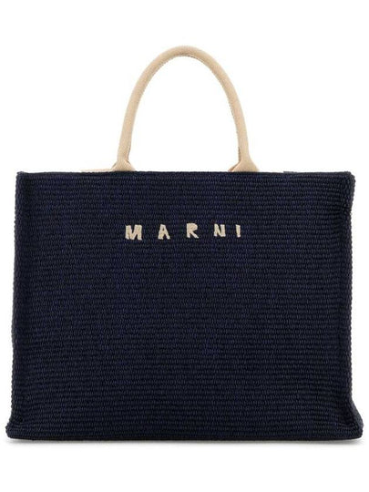 Raffia East West Tote Bag Navy - MARNI - BALAAN 2