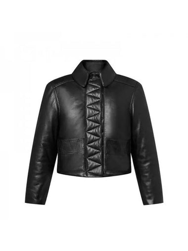 Topstitched Leather Boxy Biker Jacket Black - LOUIS VUITTON - BALAAN 1