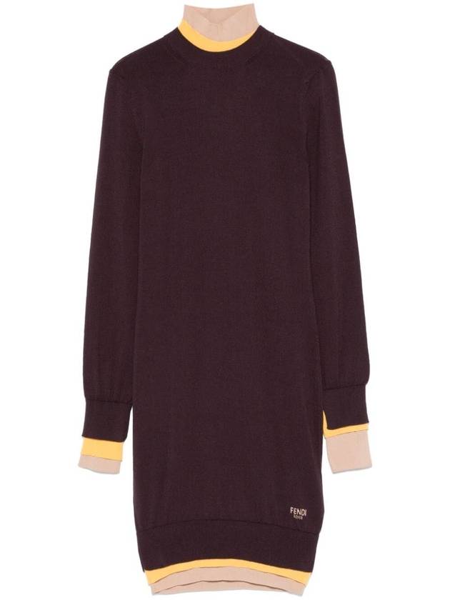 High Neck Wool Short Dress Dark Purple - FENDI - BALAAN 2