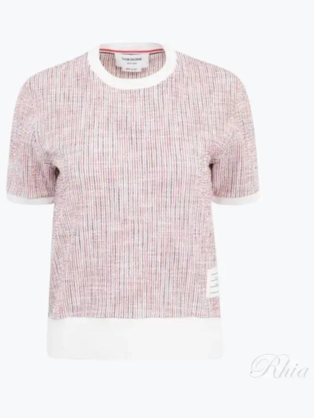 Crew Neck Cotton Tweed Short Sleeve T-Shirt Pink - THOM BROWNE - BALAAN 2