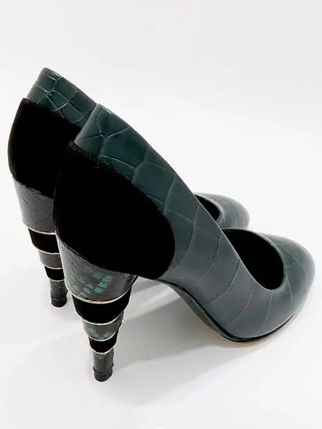 Ferragamo FE1143 Green Snakeskin Pattern Leather Women s High Heels Size 6 230MM - SALVATORE FERRAGAMO - BALAAN 4