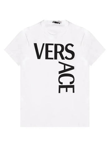 Men's Logo Print Short Sleeve T-Shirt White - VERSACE - BALAAN 1