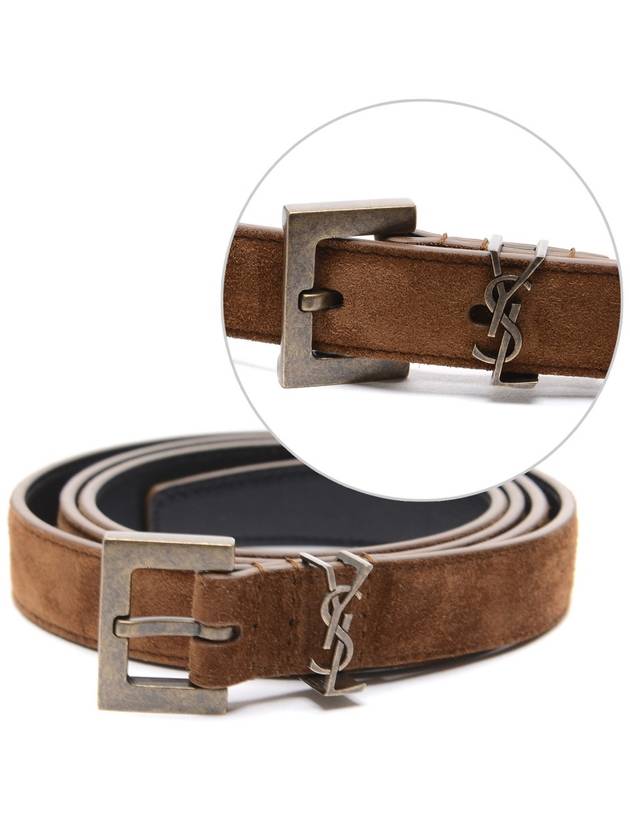 Monogram Square Buckle Belt Brown - SAINT LAURENT - BALAAN.